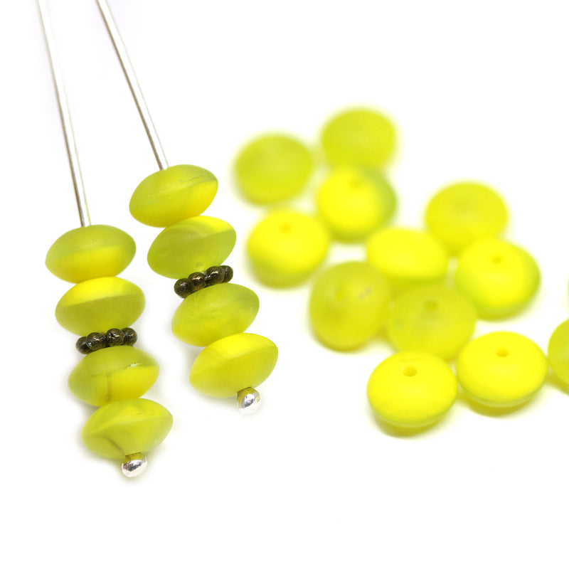 4x7mm Frosted yellow puffy rondelle Czech glass beads - 25Pc