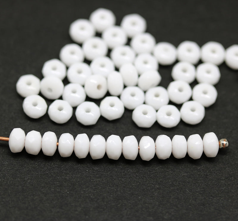 2x3mm White rondelle tiny czech glass spacers, 50Pc