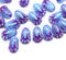 12x8mm Blue tulip Czech glass beads purple inlays, 20Pc