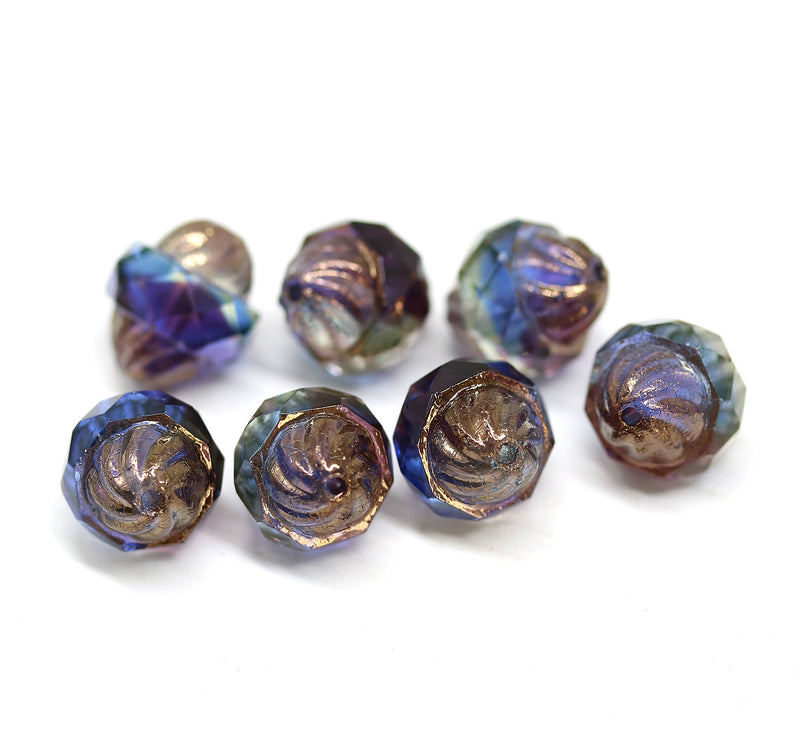 11x10mm Blue purple turbine beads copper ends - 8pc