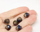 11x10mm Blue purple turbine beads copper ends - 8pc