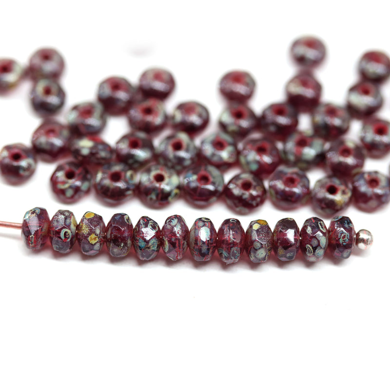 2x3mm Transparent purple picasso finish rondelle tiny czech glass spacers, 50Pc