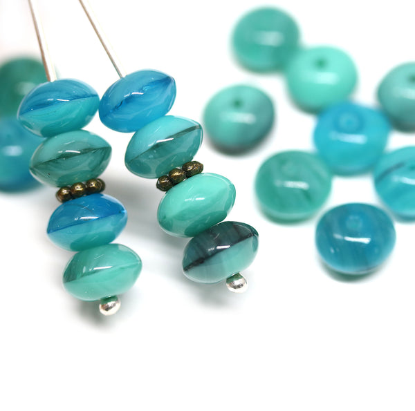 5x8mm Teal blue puffy rondelle Czech glass beads - 20Pc