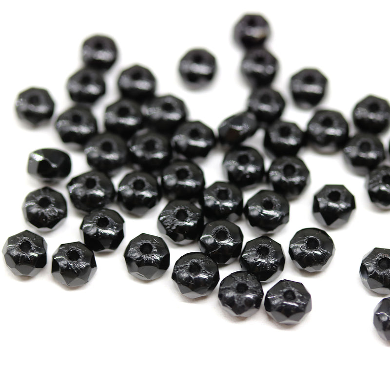 2x3mm Jet black finish rondelle tiny czech glass spacers, 50Pc