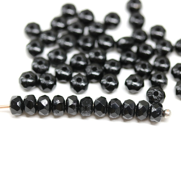 2x3mm Jet black finish rondelle tiny czech glass spacers, 50Pc