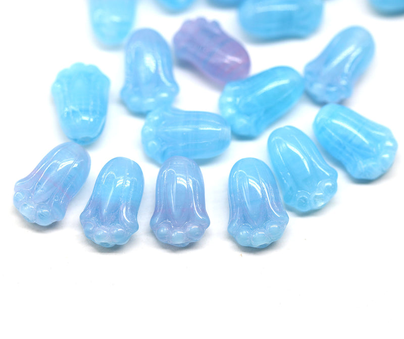 12x8mm Blue pink tulip Czech glass beads, 20Pc
