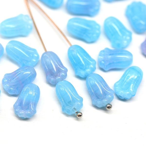 12x8mm Blue pink tulip Czech glass beads, 20Pc