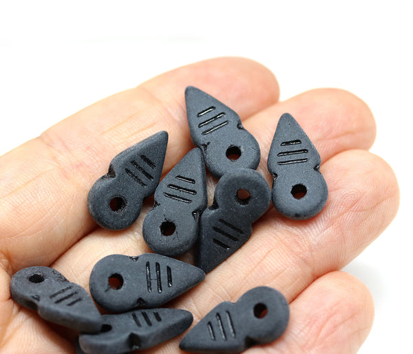 19x9mm Frosted black arrow czech glass beads - 10pc