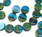 10mm Green Blue Coin shaped czech glass beads, round tablet shape beads 25Pc