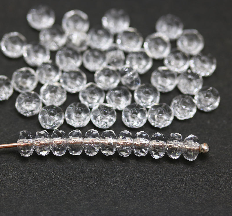 2x3mm Crystal clear rondelle tiny czech glass spacers, 50Pc