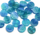 10mm Mixed Blue coin czech glass beads, round tablet shape pressed beads 25Pc