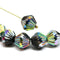 11mm Large black bicone glass beads AB finish - 6pc