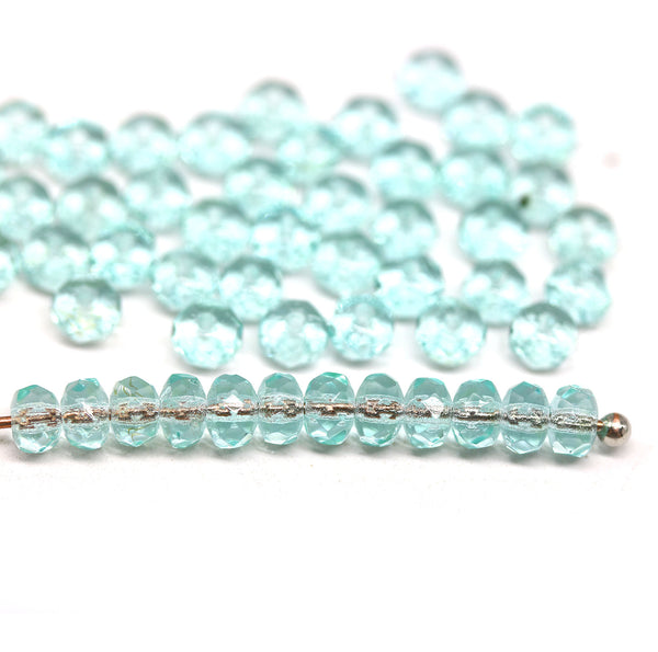 2x3mm Light teal rondelle tiny czech glass spacers, 50Pc
