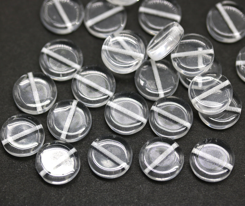 10mm Crystal clear coin czech glass beads, round tablet shape, 25Pc