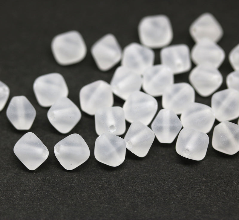 6mm Frosted clear bicone Czech glass beads, 30Pc
