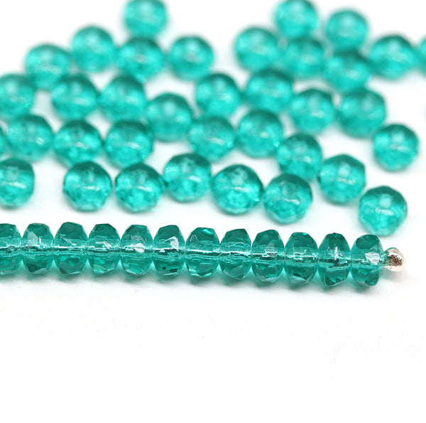 2x3mm Teal rondelle tiny czech glass spacers, 50Pc
