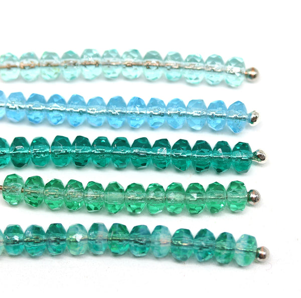 2x3mm Mixed teal rondelle tiny czech glass spacers, 50Pc