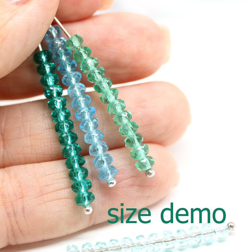 2x3mm Aqua blue rondelle tiny czech glass spacers, 50Pc