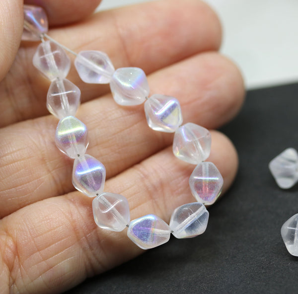 8mm Clear Czech glass pressed bicone beads AB finish - 20Pc