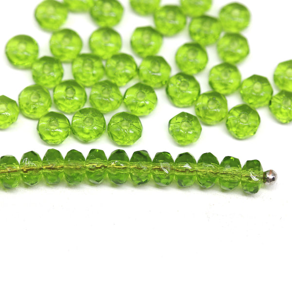 2x3mm Dark grass green rondelle tiny czech glass spacers, 50Pc