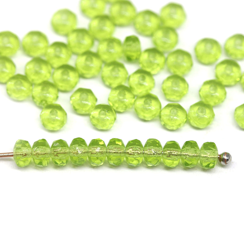 2x3mm Light grass green rondelle tiny czech glass spacers, 50Pc