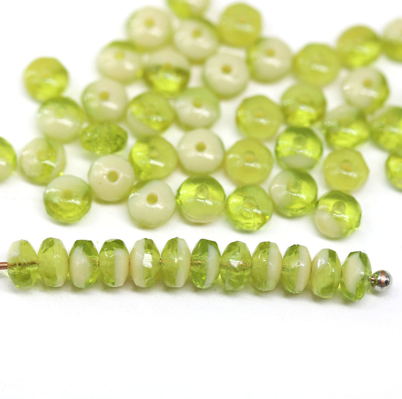 2x3mm Green beige rondelle tiny czech glass spacers, 50Pc