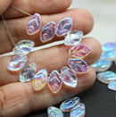 12x7mm Crystal clear leaves AB finish, Czech glass leaf beads - 30pc