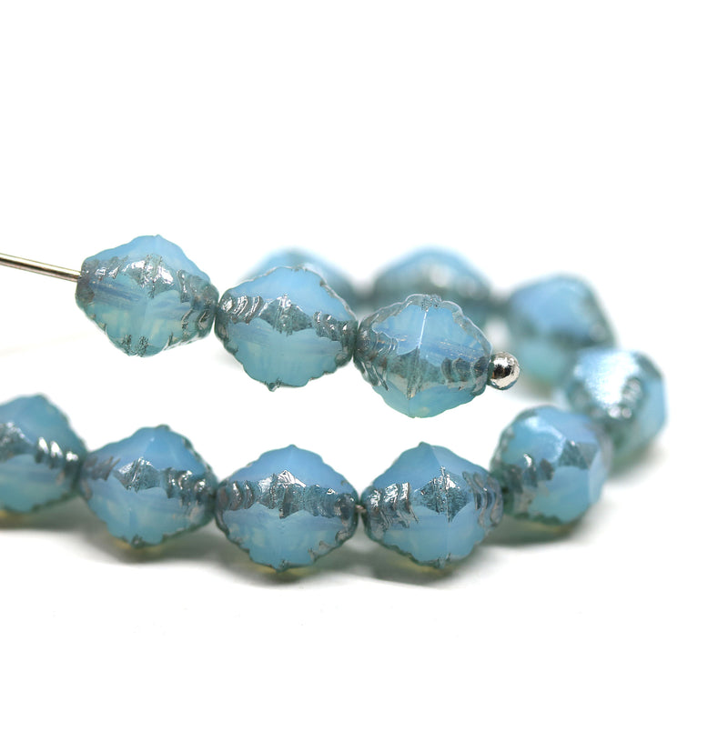 8x6mm Opal blue bicone czech glass beads with silver edges - 15Pc