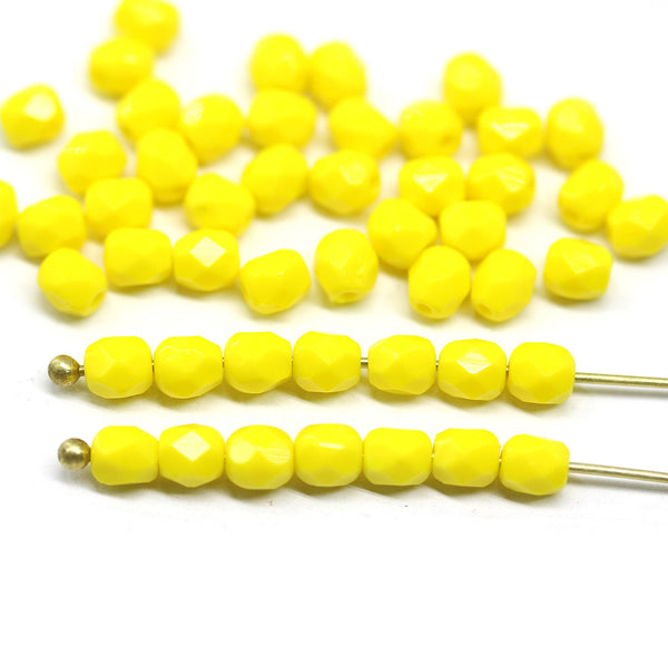 4mm Opaque Yellow beads czech glass faceted beads, fire polished spacers, 50Pc