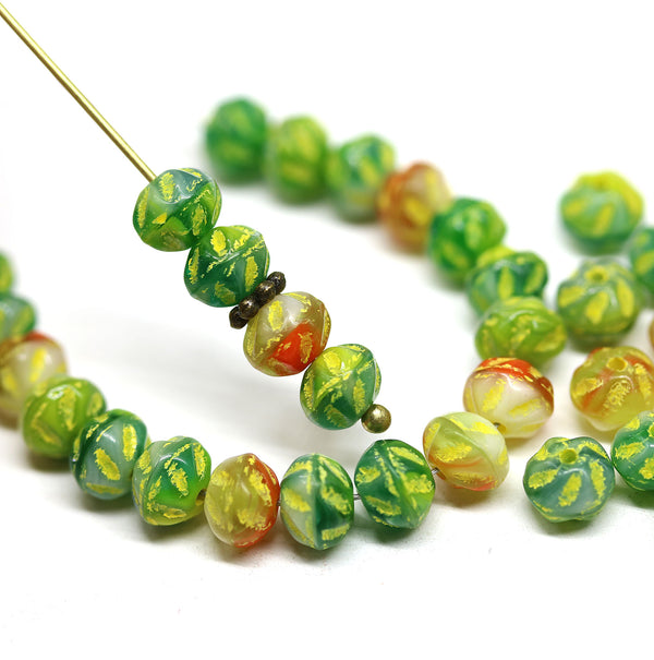 5x6mm Orange green Czech glass puffy spacers donuts - 40pc
