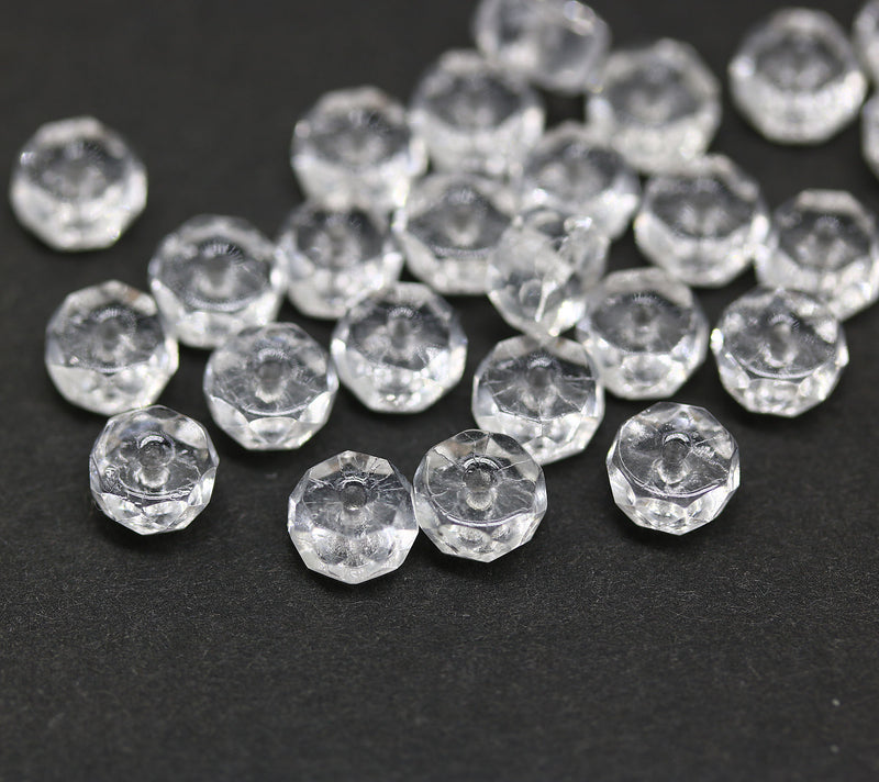 6x3mm Crystal Clear rondelle beads, fire polished czech glass, 25Pc