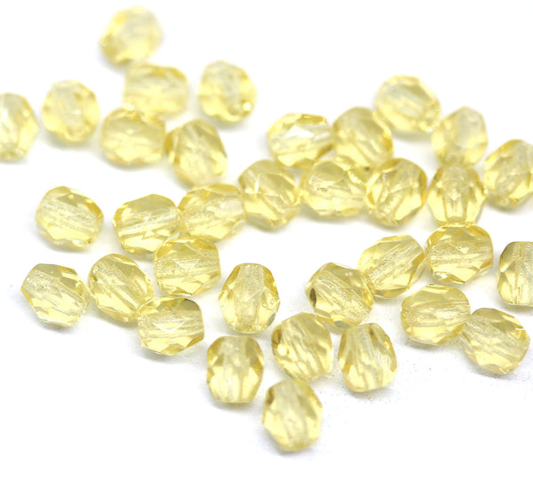 4mm Light topaz czech glass fire polished beads, 50Pc