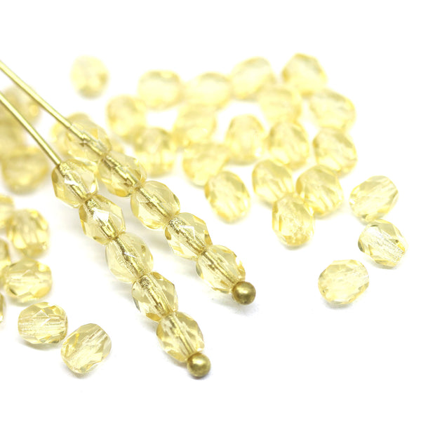 4mm Light topaz czech glass fire polished beads, 50Pc