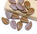 14x9mm Mixed brown Czech glass leaves, 15pc