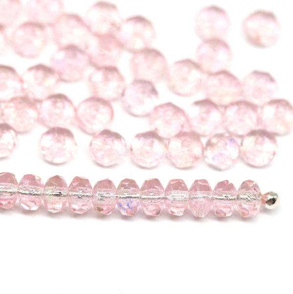 2x3mm Rose pink rondelle tiny czech glass spacers, 50Pc