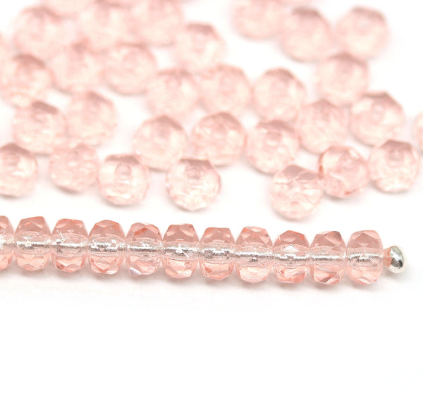 2x3mm Light pink rondelle tiny czech glass spacers, 50Pc