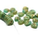 9mm Mixed green heart shaped leaf green with gold wash - 30pc