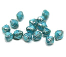 8x6mm Sea blue bicone czech glass beads with silver edges - 15Pc