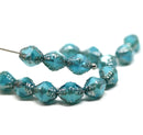 8x6mm Sea blue bicone czech glass beads with silver edges - 15Pc