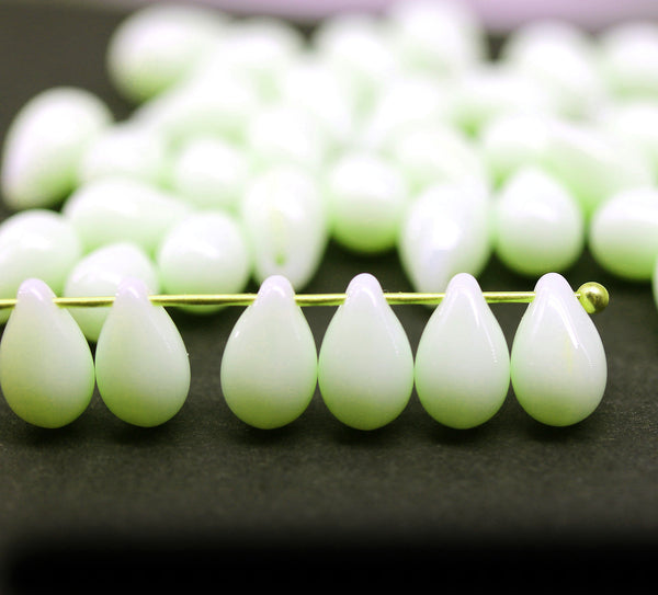 6x9mm Light melon yellow czech glass teardrop beads, 40pc
