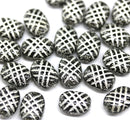 10x7mm Puffy oval black czech glass pressed beads, silver wash, 25pc