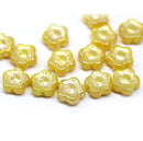 10mm Opaque yellow flower czech glass bead AB finish, 15pc