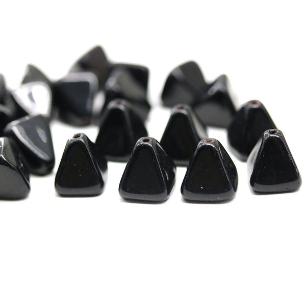 Jet black pyramid czech glass beads, 12pc