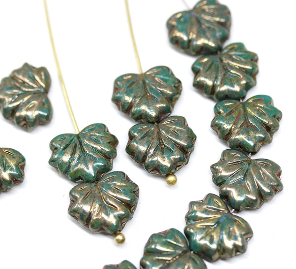 11x13mm Dark green maple leaf beads with luster - 15pc