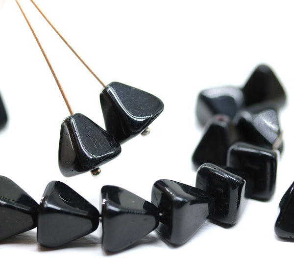 Jet black pyramid czech glass beads, 12pc