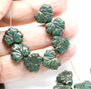11x13mm Dark green maple leaf beads with luster - 15pc