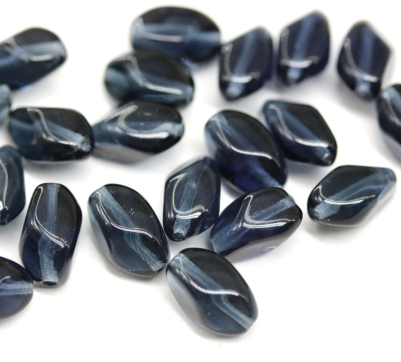 11x7mm Dark montana blue czech glass barrel beads, 20Pc
