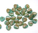 9mm Mixed green heart shaped leaf green with copper wash - 30pc