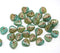 9mm Mixed green heart shaped leaf green with copper wash - 30pc