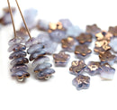 7mm Blue purple flower bead caps with luster Czech glass small floral beads, 50Pc